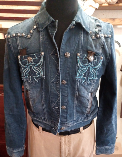 🖤 Double D Ranch VTG Denim Jacket Women’s M - Embellished, Embroidered, Distres