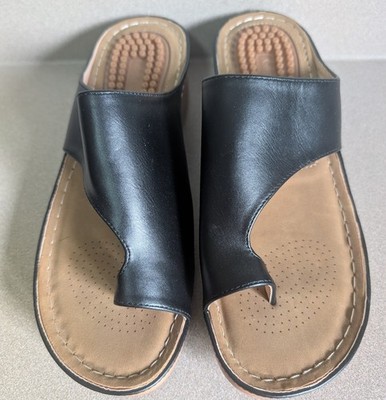 Aomigoct Women's Comfort Wedge Black Orthopedic Slip On Sandals Sz  41