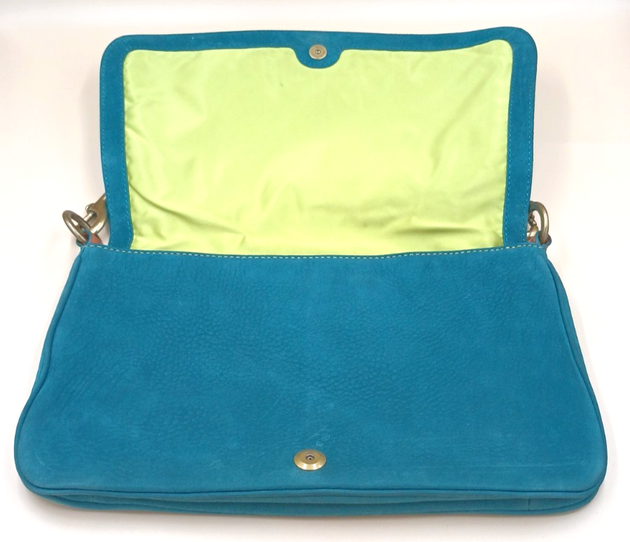 COACH Chelsea Teal Nubuck Flap Hobo Blue Shoulder Bag | eBay
