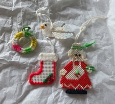 Vintage Handmade Plastic Canvas Yarn Needlepoint Christmas Ornaments Lot