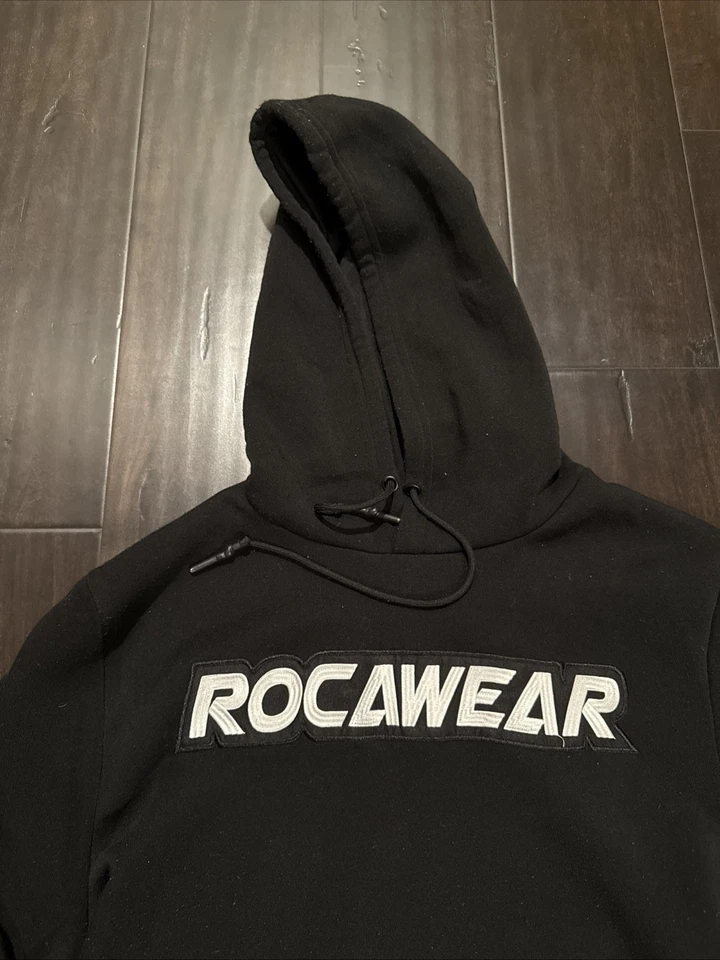Sudadera con capucha vintage Y2K Rocawear para hombre cremallera completa logotipo negra talla grande Foto 2 de 4