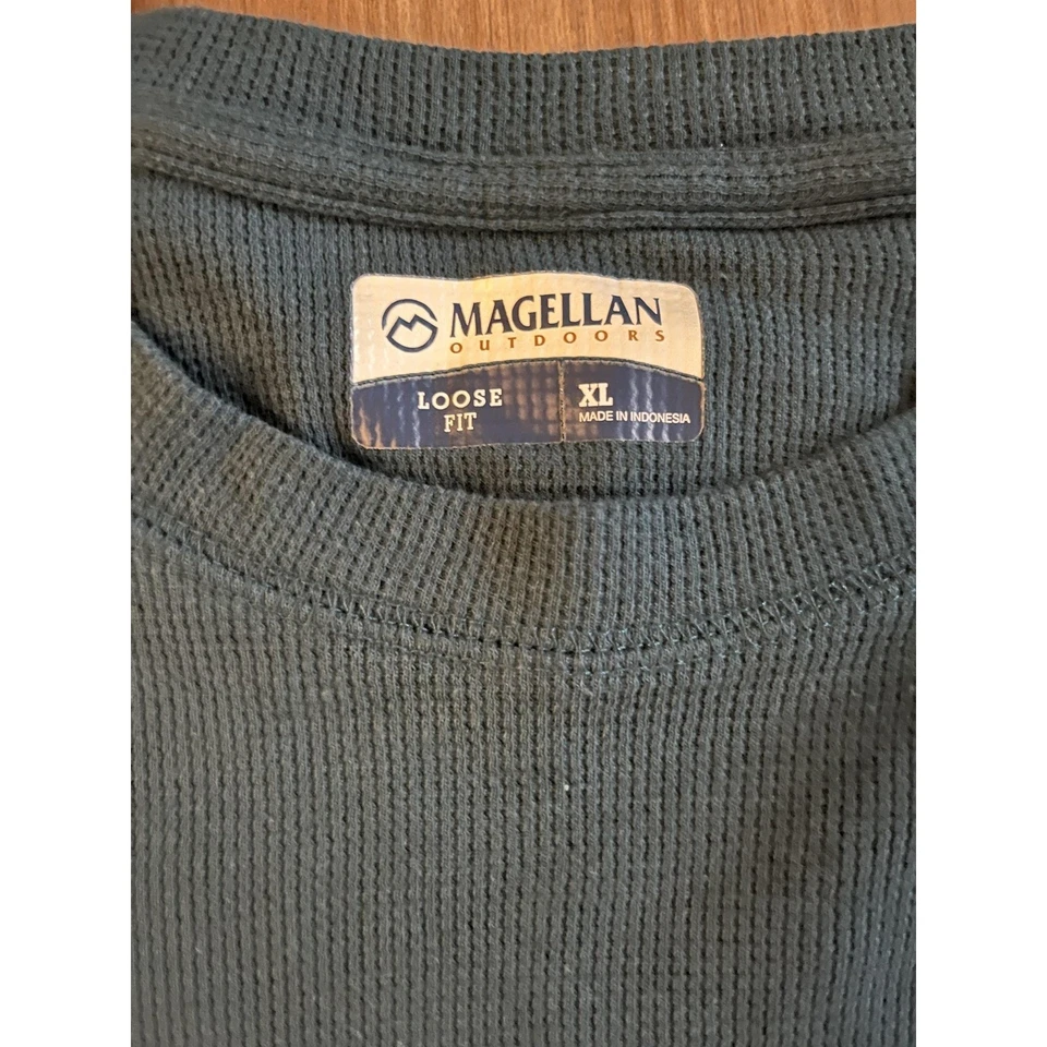 Magellan Outdoors Shirt Mens XL Green Waffle Knit Thermal Long Sleeve Loose Fit - Image 3 of 4