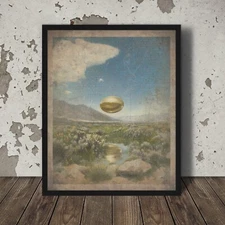Golden EGG UFO Wall Art , Vintage Sci-fi UAP Flower Decor, Alien Gold Egg Poster