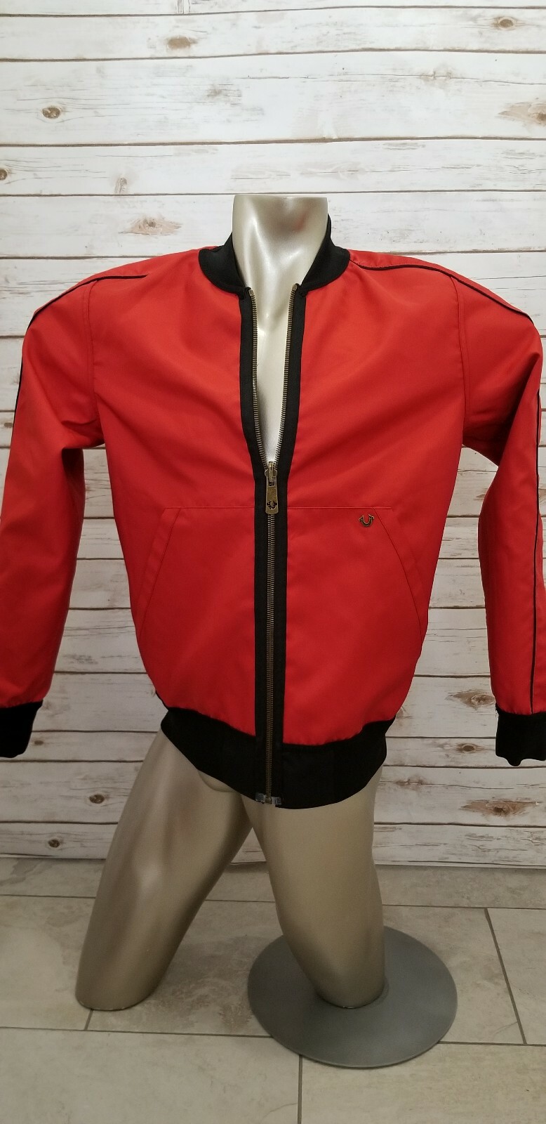 TRUE RELIGION MEN'S BLACK VINTAGE RED REVERSIBLE BOMBER MED NWT image 7