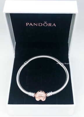 NEW Authentic 925 Silver Bracelet PANDORA Rose Heart Clasp Charm