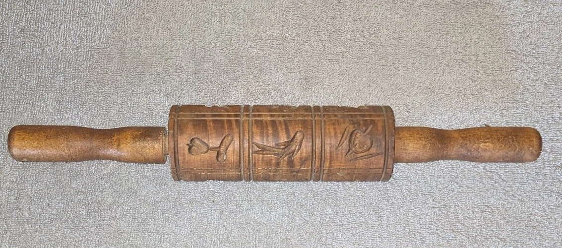 Wooden Springerle Rolling Pin 12 Carved Cookie Mold Designs