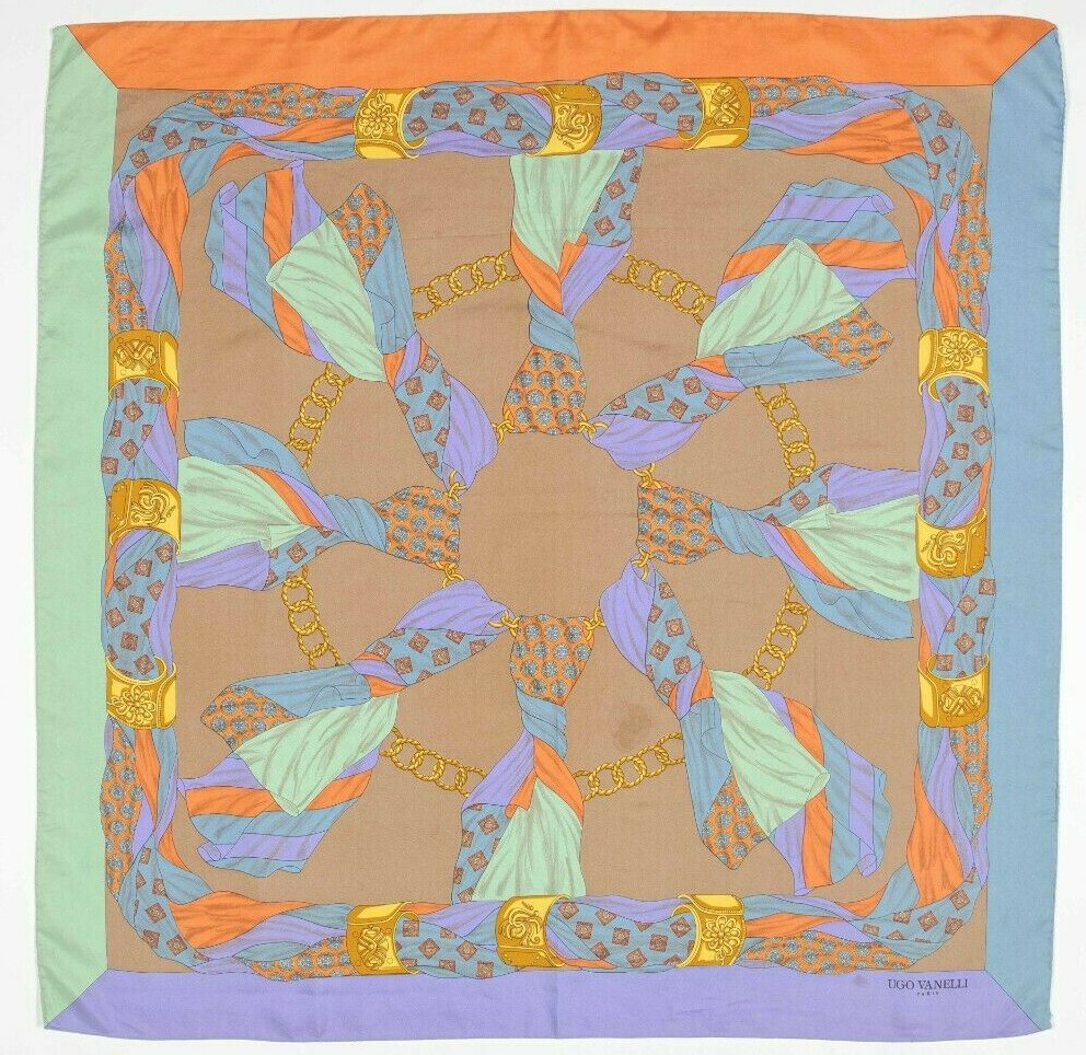 Foulard En Soie Vintage Ugo Vanelli - Multicolore, Motifs Géométriques, Occasion