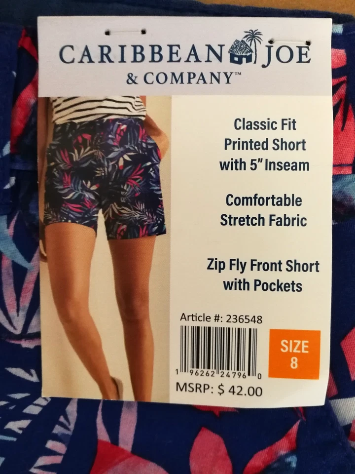 Pantalones Cortos para Mujer Caribbean Joe 8 Floral Azul Rojo Blanco Elástico Chino Caqui Bolsillos Foto 3 de 4