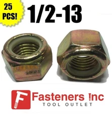 (Qty 25) 1/2-13 Grade 8 Nylon Insert Lock Nuts Nylock Yellow Zinc Plated