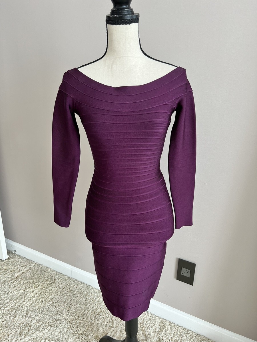 HERVE LEGER Purple Bodycon Bandage Midi Dress Size XXS Women's