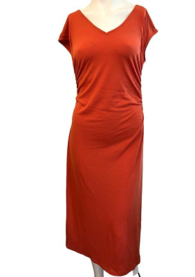 Large Sleeveless Bodycon Backless Burnt Orange Dress Ruched Midi Stretch NWT