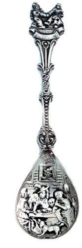 Experience Dutch Craftsmanship: Sterling Silver Engraved Sugar Spoon - Picture 1 of 11
