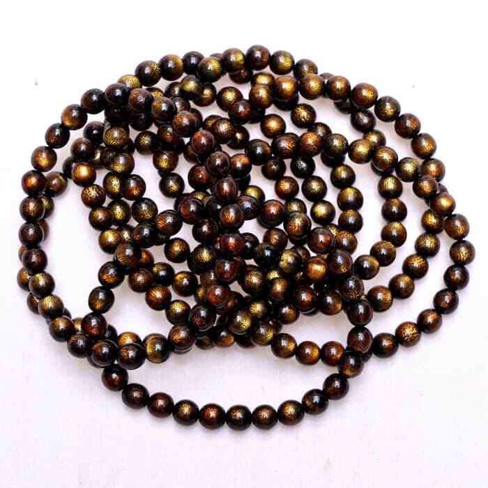 6mm Natural Golden Black Coral Sea Willow Stretch Beads Bracelet High