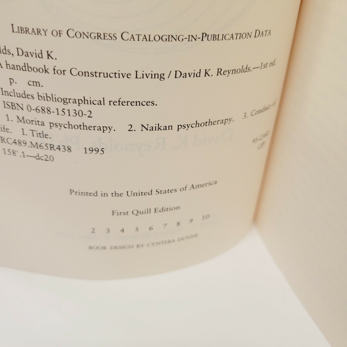 Vtg A Handbook for Constructive Living by David K. Reynolds