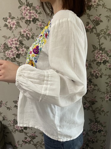 Top blusa Johnny Was bianco ruggine ricamato contadino boho floreale lino M - Foto 6 di 13