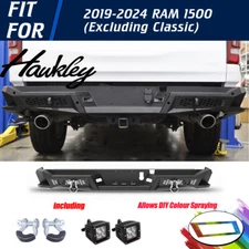 Rear Bumper For 2019-2024 RAM 1500 w/LED Pod Lights+Factory Sensor Holes+D-Rings