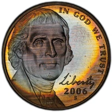 PR67DCAM 2006-S Jefferson Proof Nickel, PCGS Trueview- Rainbow Album Toned