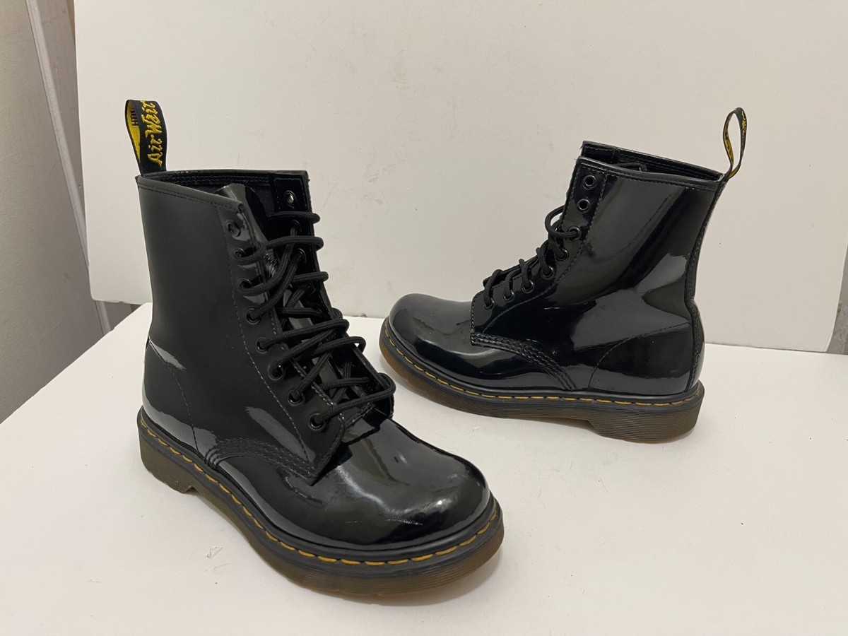 Womens Dr Doc Martens Combat boots black patent Leather UK EU 38