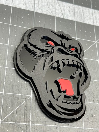 Angry Gorilla Red Eye Car Truck Emblem Badge Matte Black on Black Custom PK of 2 - Picture 8 of 10