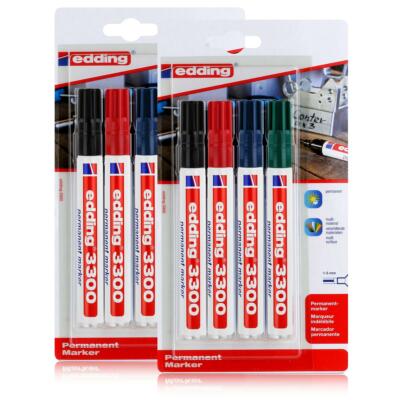 edding 3300 Permanent Marker 4er schwarz, rot, grün, blau 1-5mm (2er Pack)