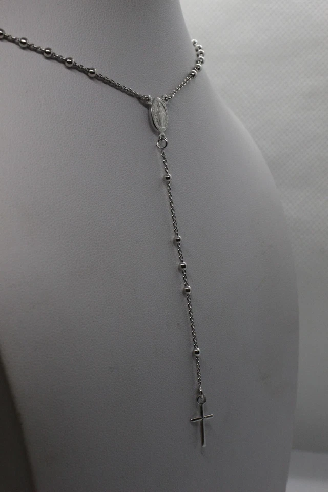 Rosario Collana Argento UNISEX GRANI LISCI MM 2,5 CROCE MADONNA CM 50 Y EXPLOIT - Immagine 4 di 4