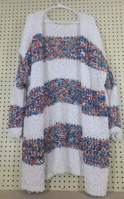 WANNA B White Multicolor Gray Blue Gold Teal Orange Open Cardigan Sweater XL L