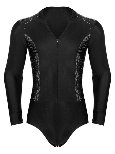 Men Dance Shirts One Piece Long Sleeve Bodysuit Latin Samba Salsa Tango - Picture 22 of 141