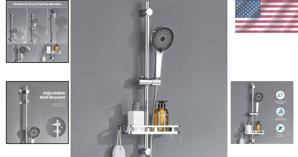 Showwer Rail Riser 70cm Stainless Steel Shower Riser Rail Kit with 5-Mode Handheld Head ...