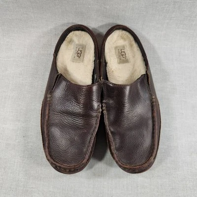 UGG Ascot Brown Leather Mens Size 8 Slip On Slippers Casual Shoes - Image 1 of 4