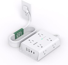 10FT Surge Protector Power Strip 8 Outlets 4 USB Ports Flat Plug Charger Cord