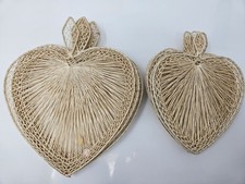 Lot of 24 Vintage Natural Sinamay Heart Frames Primitive Country Crafts Raffia