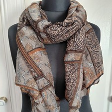 Large Wrap Scarf Shawl Pashmina Brown Tones Paisley Print Bohemian Boho