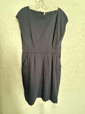 Boden Dress Womens Petite 10 P Blue Boat Neck Fit & Flare Pockets Knee Length