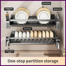 Wall Mounted Dish Rack Drainer Carbon Steel Kitchen Storage Chopstick Holder