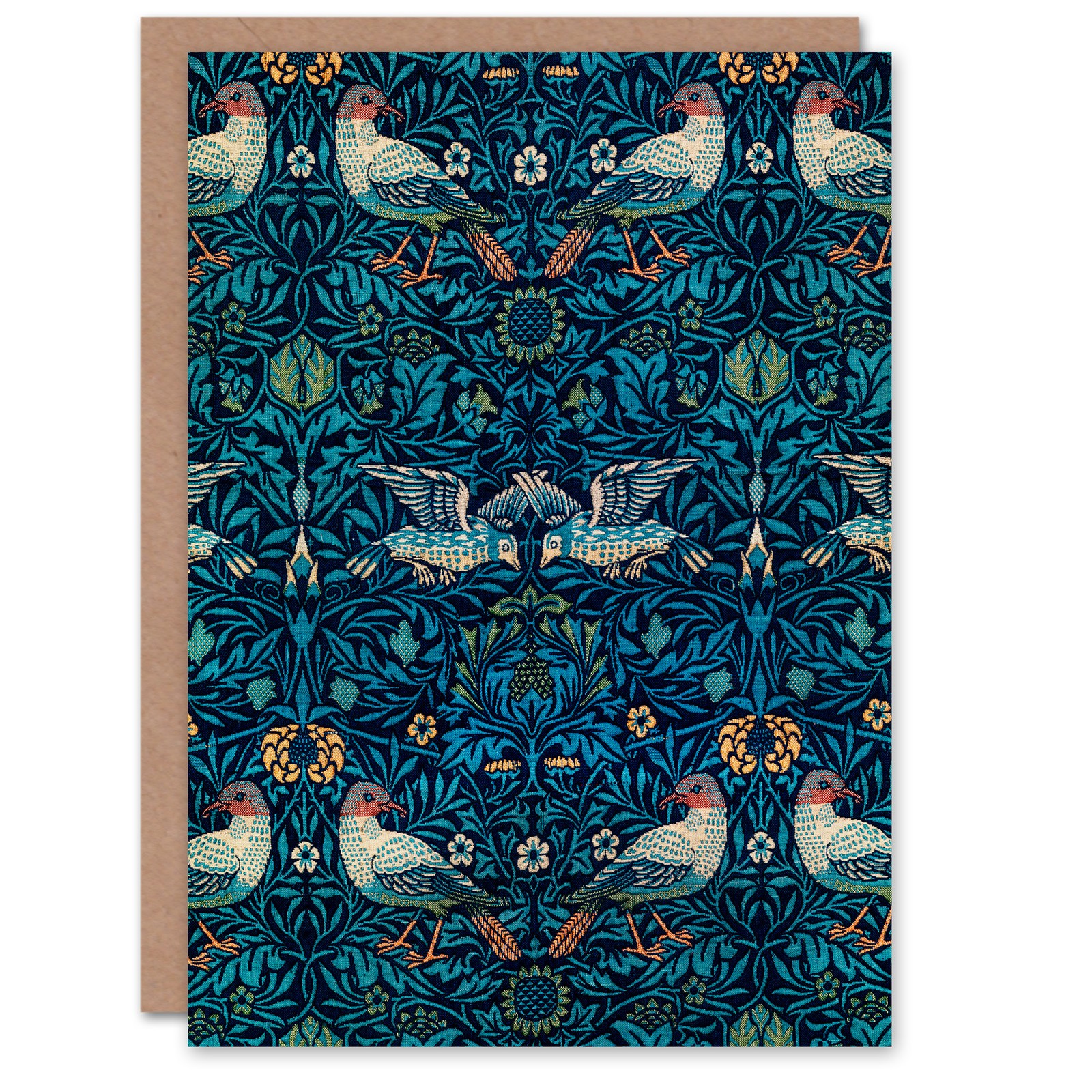 William Morris Art Card Birds and Flowers Blue Pattern