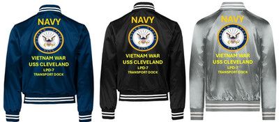 VIETNAM* USS CLEVELAND  LPD-7 *SI*VINYL*SATIN JACKET*NAVY OFFICIAL LICENSE