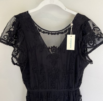 NWT Sundance Catalog Black  Mayfield Embroidered Dress  Size L