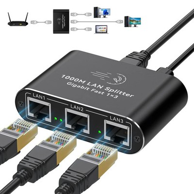 AILVLVNG Ethernet Splitter 1 to 3 1000Mbps 1 3, black 