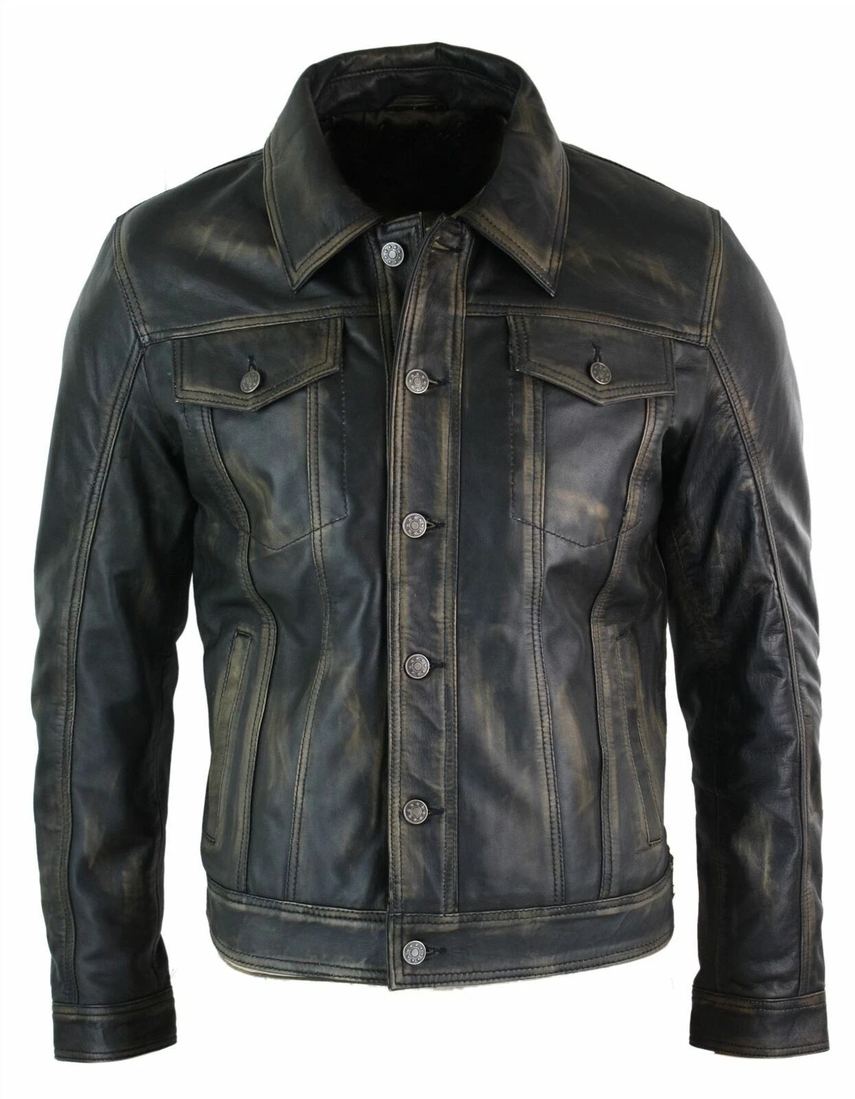 VETEMENTS Cappotto camicia biker uomo vintage retrò stile giacca jeans vera pelle