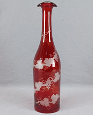 19th Century Bohemian Engraved Grapevine Ruby Flashed Decanter Circa 1860-1870s