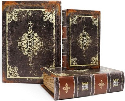 Wooden Decorative Book Boxes 3-Pack - Vintage Style Secret Storage Boxes 