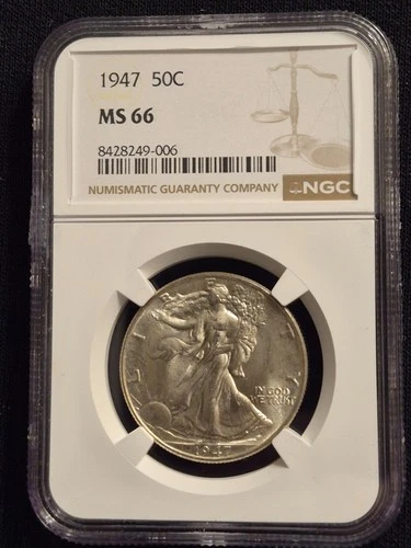 1947-P Walking Liberty Silver Half Dollar Graded by NGC as MS-66