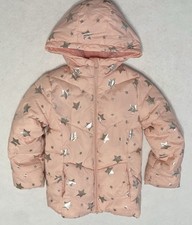 Swisstech Kids Puffer Jacket With Hood Pink Silver Stars XS 4-6 Warm Cozy