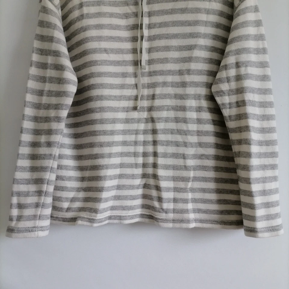 Suéter Cómodo Suelto Chaps Para Mujer Gris Blanco Capucha Cuello Rayas Calce Relajado Talla L Foto 3 de 4