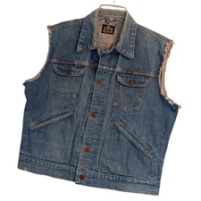 Vintage Maverick Blue Bell Denim Vest Size 44 Blue Fade 70s Raw USA Made Biker