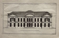 Antique Classical French Architectural Engraving Palace Mansion Town House 1727