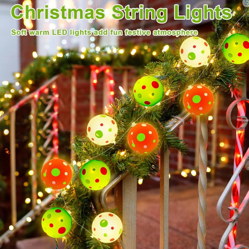 1.5m 10LED Christmas Ball String Light Xmas Trees Grinch Light String Ornament - Image 3 of 4