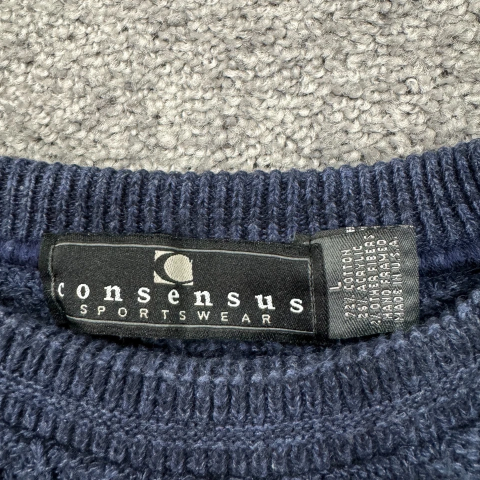 Vtg Consensus Sportswear Sweater Mens Large Blue Long Sleeve Crewneck Knit City - Image 3 of 4