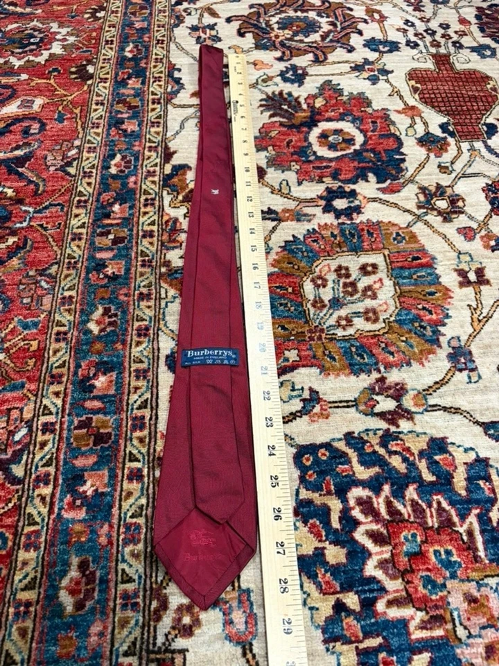 Burberrys Burgundy Silk Tie Made in England Equestrian Knight Logo Vintage - Image 3 of 4