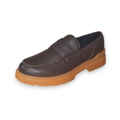 HUGO Double Stitching Loafers Brown Leather US 9 UK 8 EU 42 Moc Toe Brown Sole